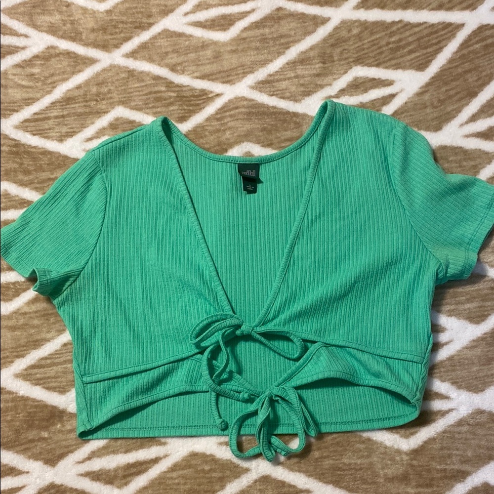 Wild Fable Green Ribbed Tie-Front Blouse